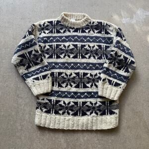 Vintage 90's Lost River Company White Blue Chunky Knit Wool Pullover Sweater XL
